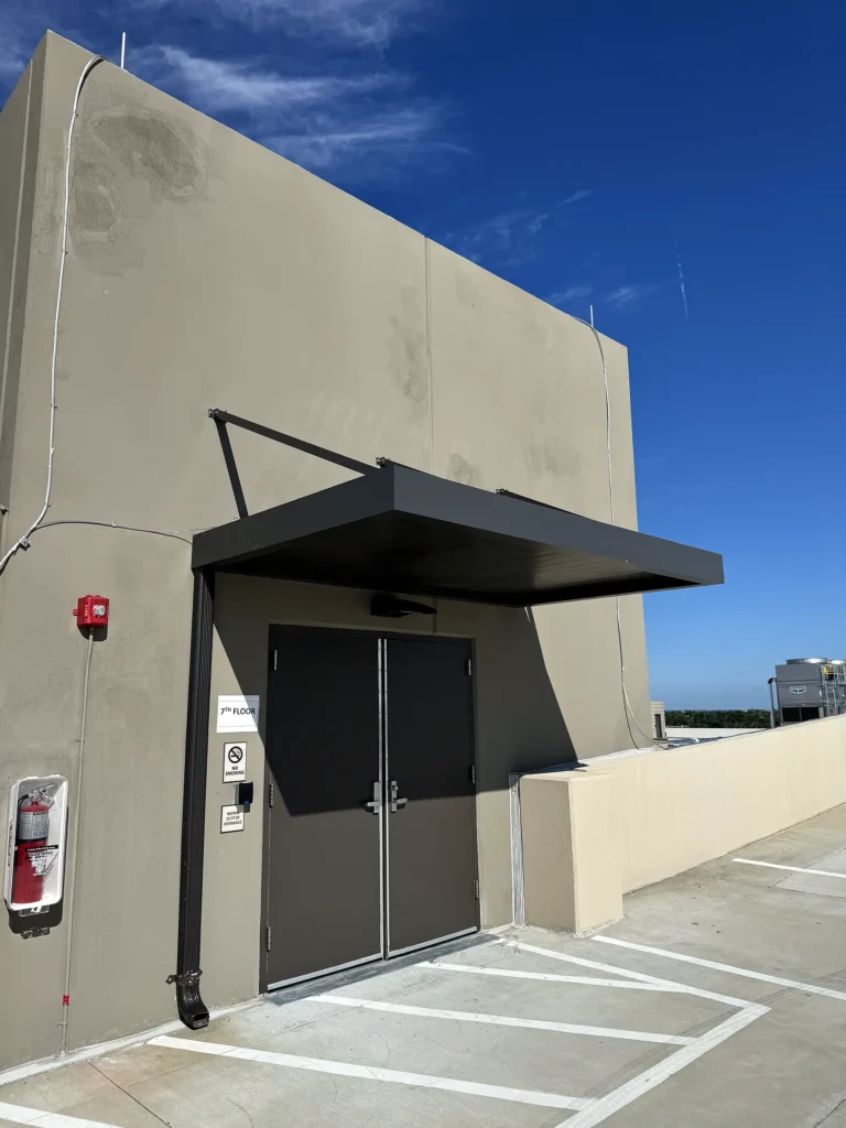 stairwell entrance aluminum canopy